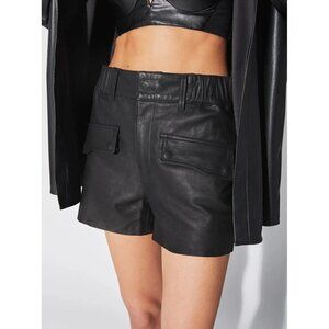 RTA Shane Leather High Waist Shorts Black Womens Size Small